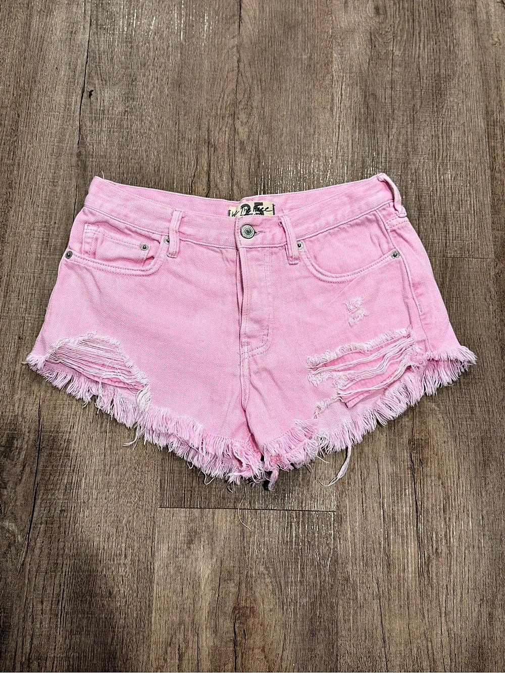 Free People Pink Distressed Denim Jean Shorts